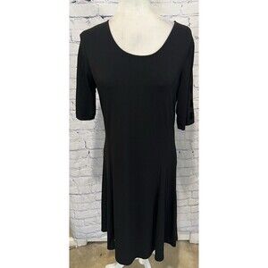 Susan Graver Liquid Knit Black Dress With Banded Split Sleeves LBD Size Small